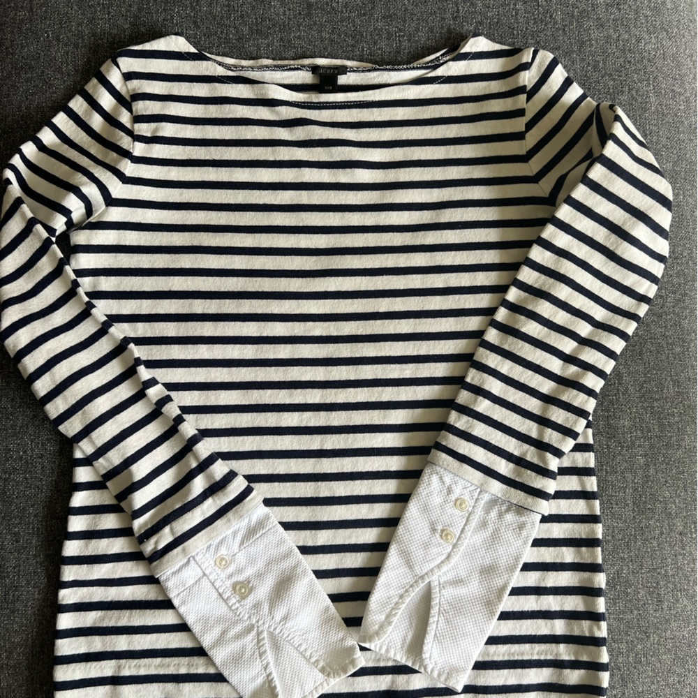 J. Crew Blue and White Long Sleeve Tee - XS